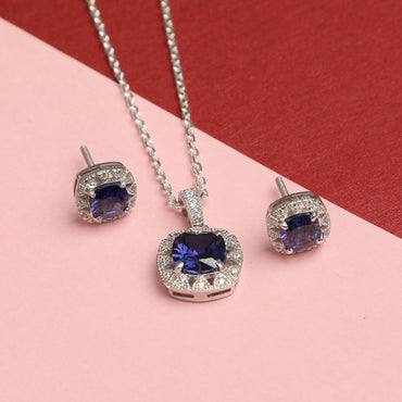 Silver Royal Blue Cushion Jewellery Set
