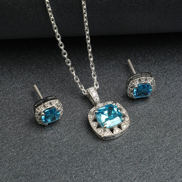 Silver Sky Blue Cushion Jewellery Set