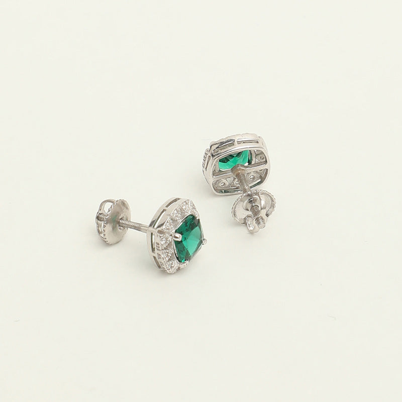 CLARA 925 Sterling Silver Dark Green Cushion Pendant Earring Chain Jewellery Set | Rhodium Plated, Swiss Zirconia | Gift for Women & Girls