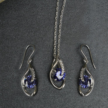Silver Royal Blue Eye Jewellery Set