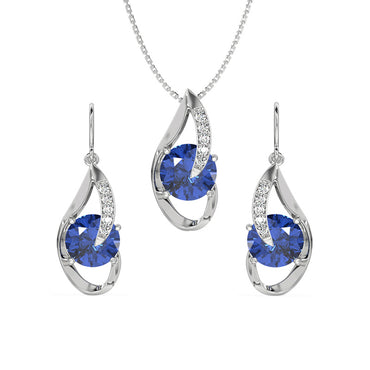 CLARA 925 Sterling Silver Royal Blue Eye Pendant Earring Chain Jewellery Set | Rhodium Plated, Swiss Zirconia | Gift for Women & Girls