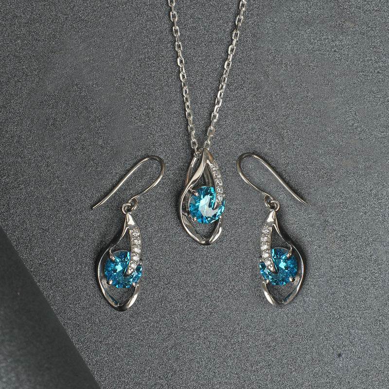 Silver Jewelry set of dainty pendant zircon earrings | Silvers Legends