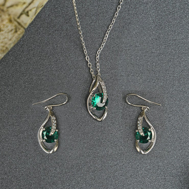 Silver Dark Green Eye Jewellery Set