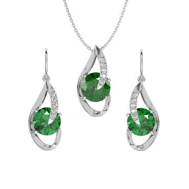 CLARA 925 Sterling Silver Dark Green Eye Pendant Earring Chain Jewellery Set | Rhodium Plated, Swiss Zirconia | Gift for Women & Girls