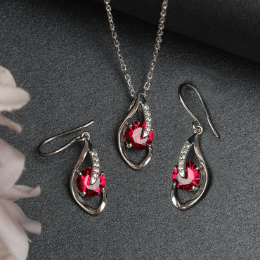 Silver Blood Red Eye Jewellery Set