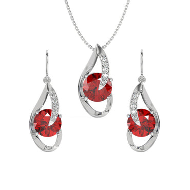 CLARA 925 Sterling Silver Blood Red Eye Pendant Earring Chain Jewellery Set | Rhodium Plated, Swiss Zirconia | Gift for Women & Girls
