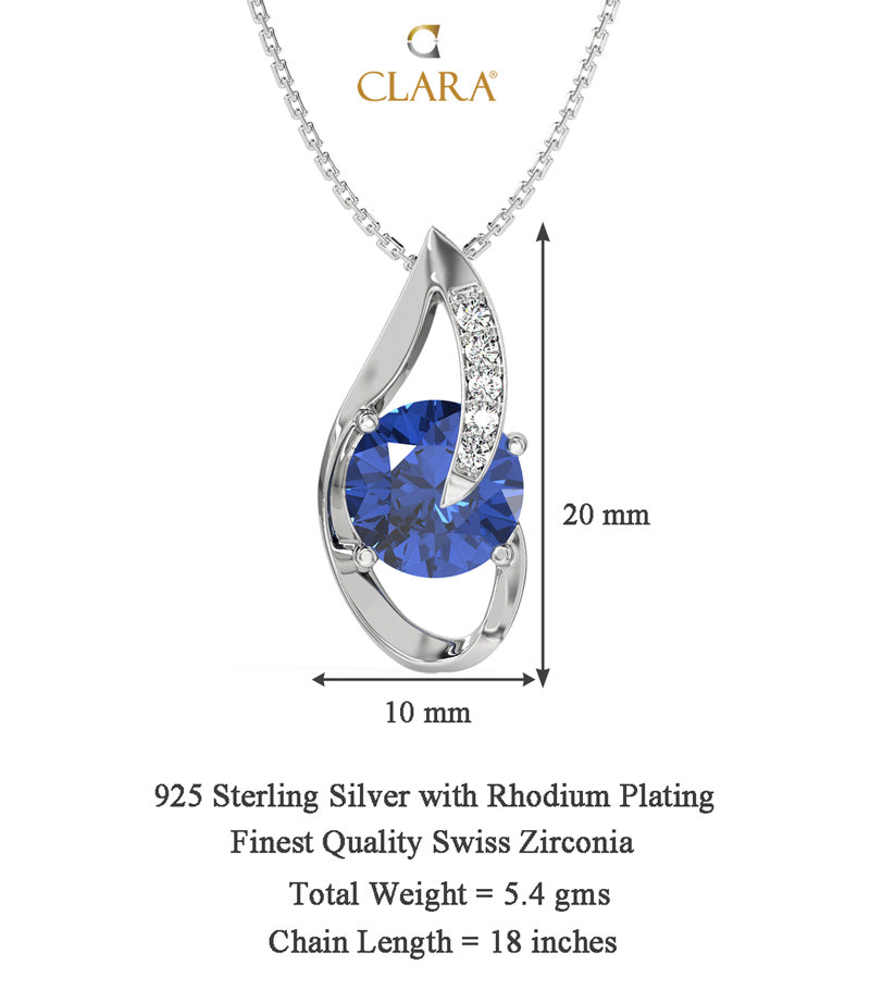 CLARA 925 Sterling Silver Royal Blue Eye Pendant | Rhodium Plated, Swiss Zirconia | Gift for Women & Girls