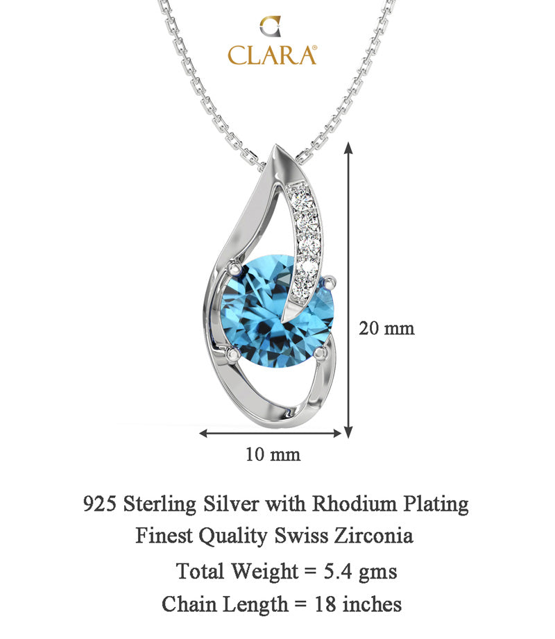 CLARA 925 Sterling Silver Sky Blue Eye Pendant Rhodium Plated, Swiss Zirconia Gift for Women & Girls