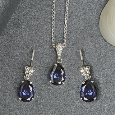 Silver Royal Blue Tear Drop Jewellery Set