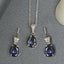 CLARA 925 Sterling Silver Royal Blue Tear Drop Pendant Earring Chain Jewellery Set Rhodium Plated, Swiss Zirconia Gift for Women & Girls