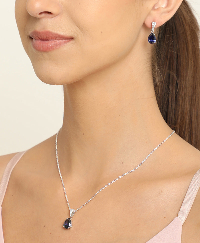 Blue Stone Studded German Silver Stud Earrings – StylishKudi