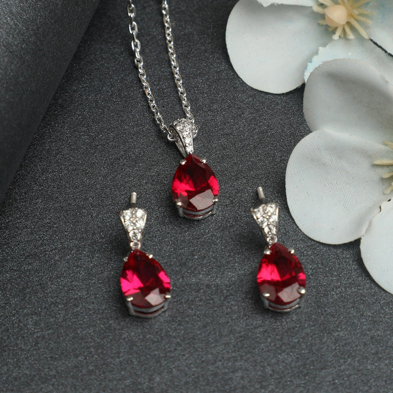 925 Sterling Silver Crystal Jewelry Set - Earrings & Pendant Necklace For Women