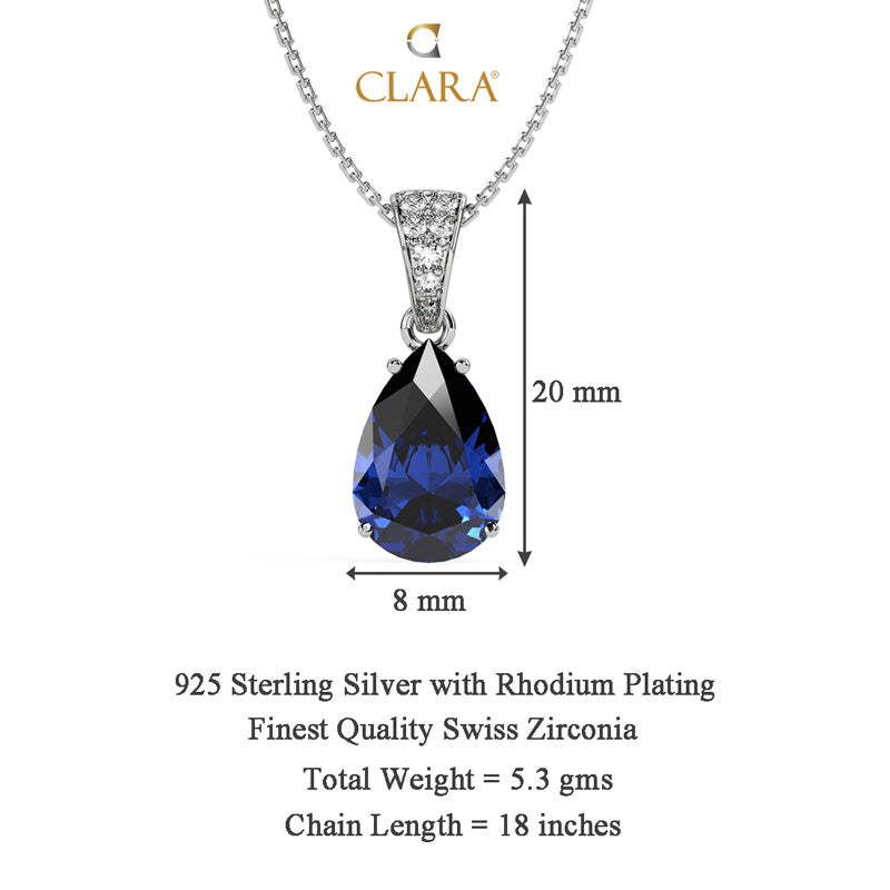 CLARA 925 Sterling Silver Royal Blue Tear Drop Pendant | Rhodium Plated, Swiss Zirconia | Gift for Women & Girls