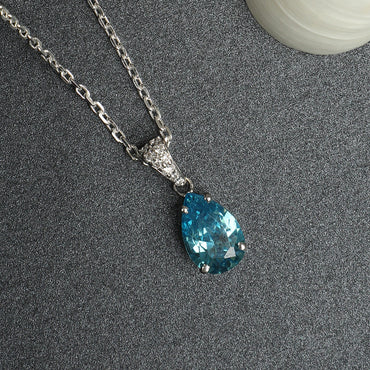 Silver Sky Blue Tear Drop Pendant