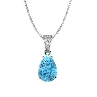 CLARA 925 Sterling Silver Sky Blue Tear Drop Pendant | Rhodium Plated, Swiss Zirconia | Gift for Women & Girls