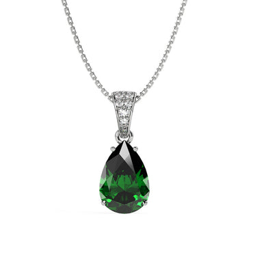 CLARA 925 Sterling Silver Dark Green Tear Drop Pendant | Rhodium Plated, Swiss Zirconia | Gift for Women & Girls