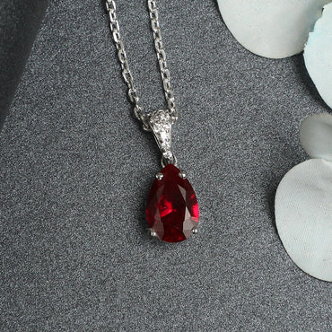 Silver Blood Red Tear Drop Pendant
