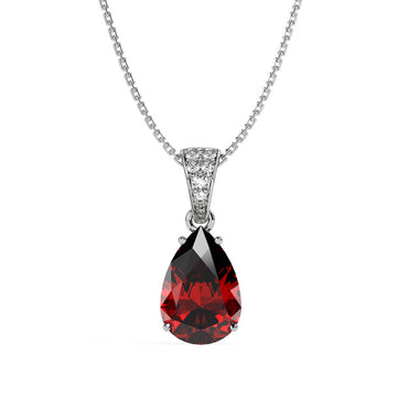 CLARA 925 Sterling Silver Blood Red Tear Drop Pendant | Rhodium Plated, Swiss Zirconia | Gift for Women & Girls