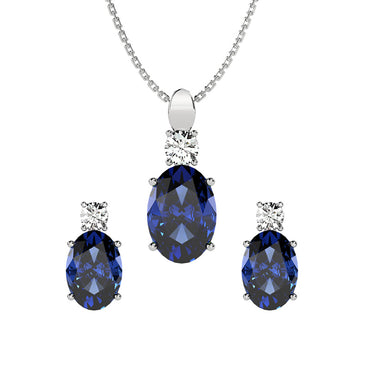 CLARA 925 Sterling Silver Royal Blue Oval Pendant Earring Chain Jewellery Set | Rhodium Plated, Swiss Zirconia | Gift for Women & Girls