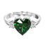 CLARA 925 Sterling Silver Dark Green Heart Ring with Adjustable Band Rhodium Plated, Swiss Zirconia Gift for Women & Girls