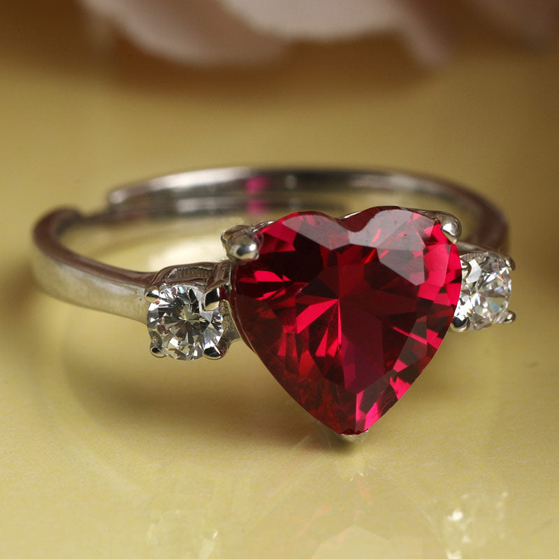 S925 adjustable ring heart red GB