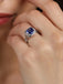 CLARA 925 Sterling Silver Royal Blue Cushion Ring with Adjustable Band Rhodium Plated, Swiss Zirconia Gift for Women & Girls