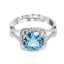 CLARA 925 Sterling Silver Sky Blue Cushion Ring with Adjustable Band Rhodium Plated, Swiss Zirconia Gift for Women & Girls