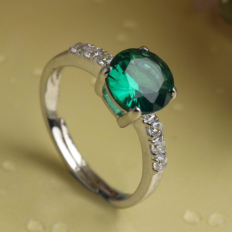 CLARA 925 Sterling Silver Dark Green Eye Ring with Adjustable Band | Rhodium Plated, Swiss Zirconia | Gift for Women & Girls