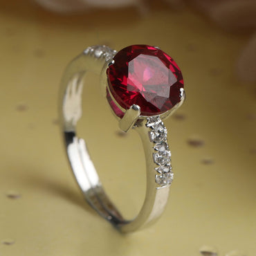 CLARA 925 Sterling Silver Blood Red Eye Ring with Adjustable Band | Rhodium Plated, Swiss Zirconia | Gift for Women & Girls