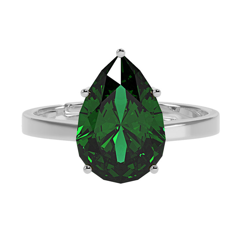 CLARA 925 Sterling Silver Dark Green Tear Drop Ring with Adjustable Band | Rhodium Plated, Swiss Zirconia | Gift for Women & Girls