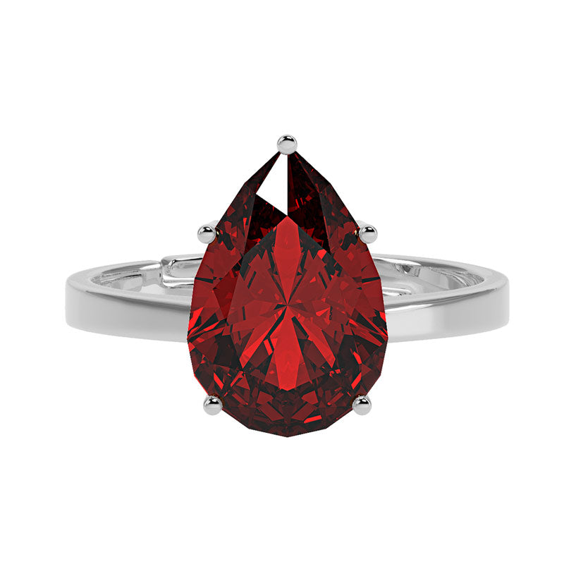 CLARA 925 Sterling Silver Blood Red Tear Drop Ring with Adjustable Band | Rhodium Plated, Swiss Zirconia | Gift for Women & Girls