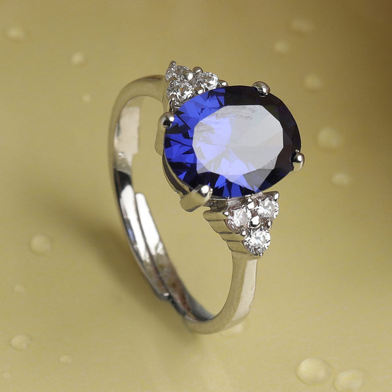 Women's Silver Ring, Rose-gold Blue Stone Evil Eye Ring
