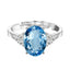 CLARA 925 Sterling Silver Sky Blue Oval Ring with Adjustable Band Rhodium Plated, Swiss Zirconia Gift for Women & Girls