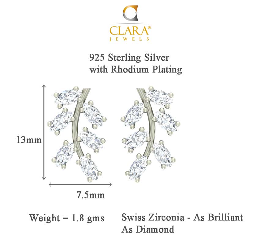 CLARA 925 Sterling Silver Leaf Mangalsutra Tanmaniya Pendant Earring Jewellery Set with Chain Gift for Women and Girls