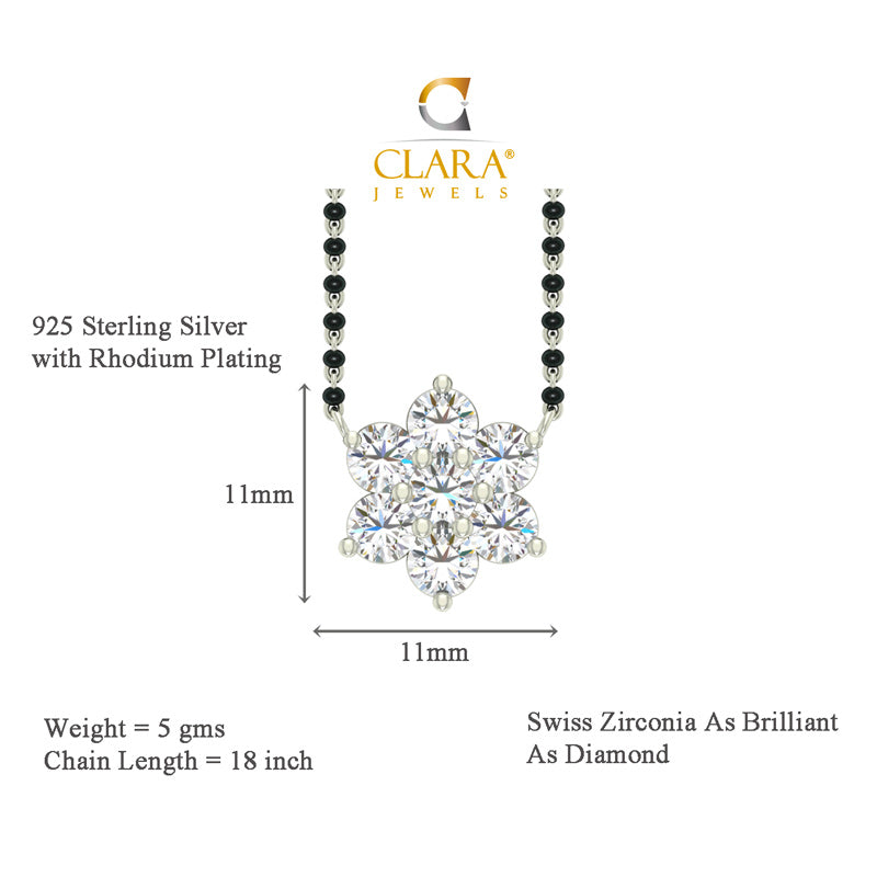 CLARA 925 Sterling Silver Star Mangalsutra Tanmaniya Pendant Earring Jewellery Set with Chain Gift for Women and Girls