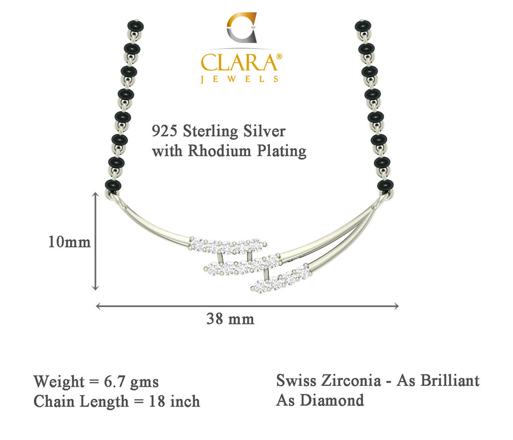 CLARA 925 Sterling Silver Rhodium Plated Isla Mangalsutra Chain Pendant