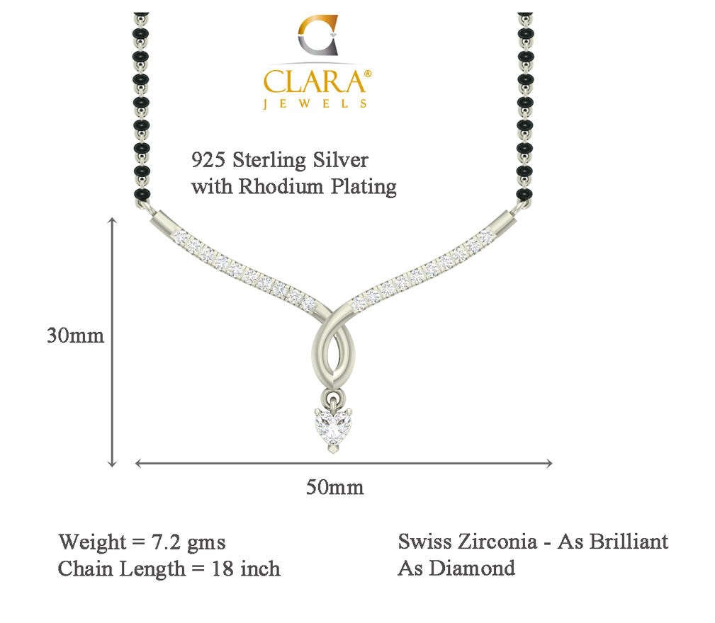 CLARA 925 Sterling Silver Mila Mangalsutra Tanmaniya Pendant Earring Jewellery Set with Chain Gift for Women and Girls