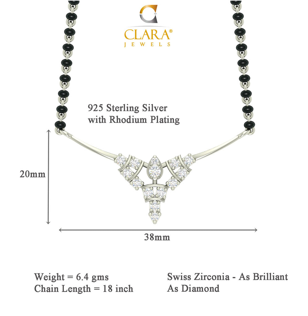 CLARA 925 Sterling Silver Alice Mangalsutra Tanmaniya Pendant Earring Jewellery Set with Chain Gift for Women and Girls