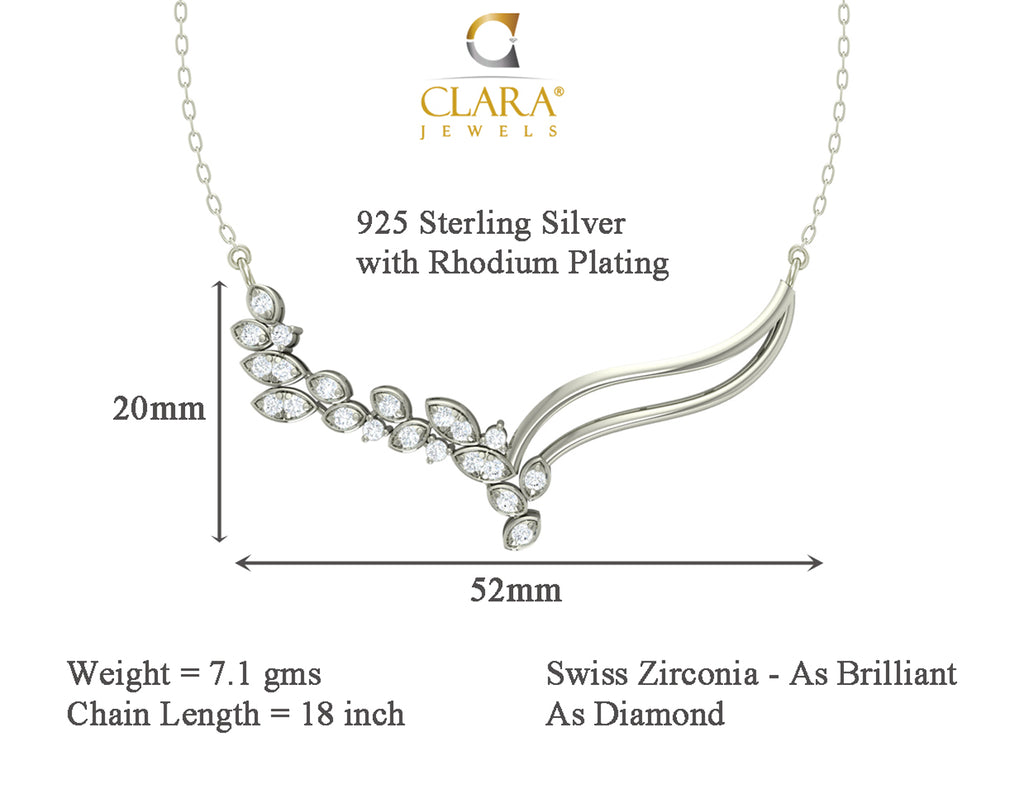 CLARA 925 Sterling Silver Rhodium Plated Freya Pendant Earring Necklace Set with Chain Gift for Women and Girls