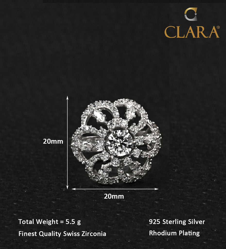 Clara 925 Sterling Silver Dome Adjustable Cocktail Ring 