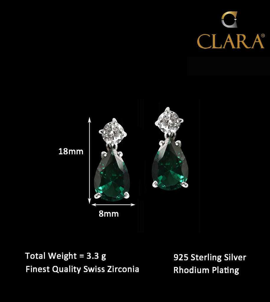 Clara 925 Sterling Silver Solitaire Green Drop Earrings