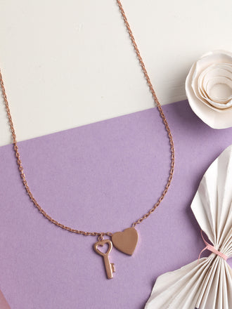 CLARA 925 Sterling Silver Key & Heart Charm Necklace Chain 