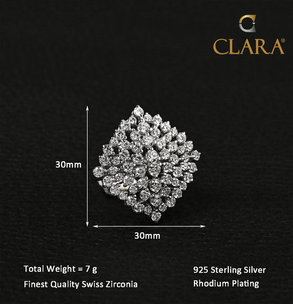 Clara 925 Sterling Silver Cluster Adjustable Cocktail Ring 