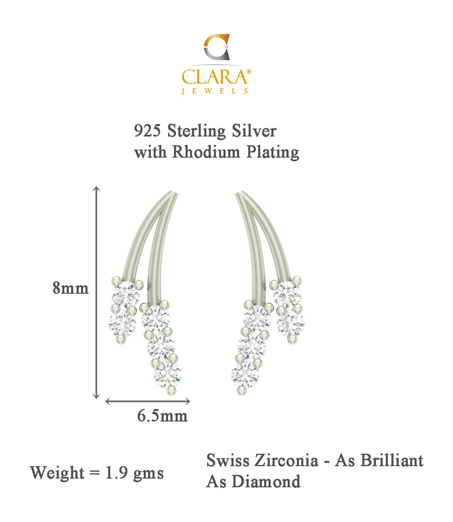 CLARA 925 Sterling Silver Swiss Zirconia Isla Earring With Screw Back Gift for Women and Girls