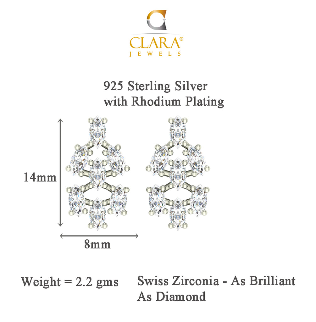 CLARA 925 Sterling Silver Rhodium Plated Daisy Pendant Earring Necklace Set with Chain Gift for Women and Girls