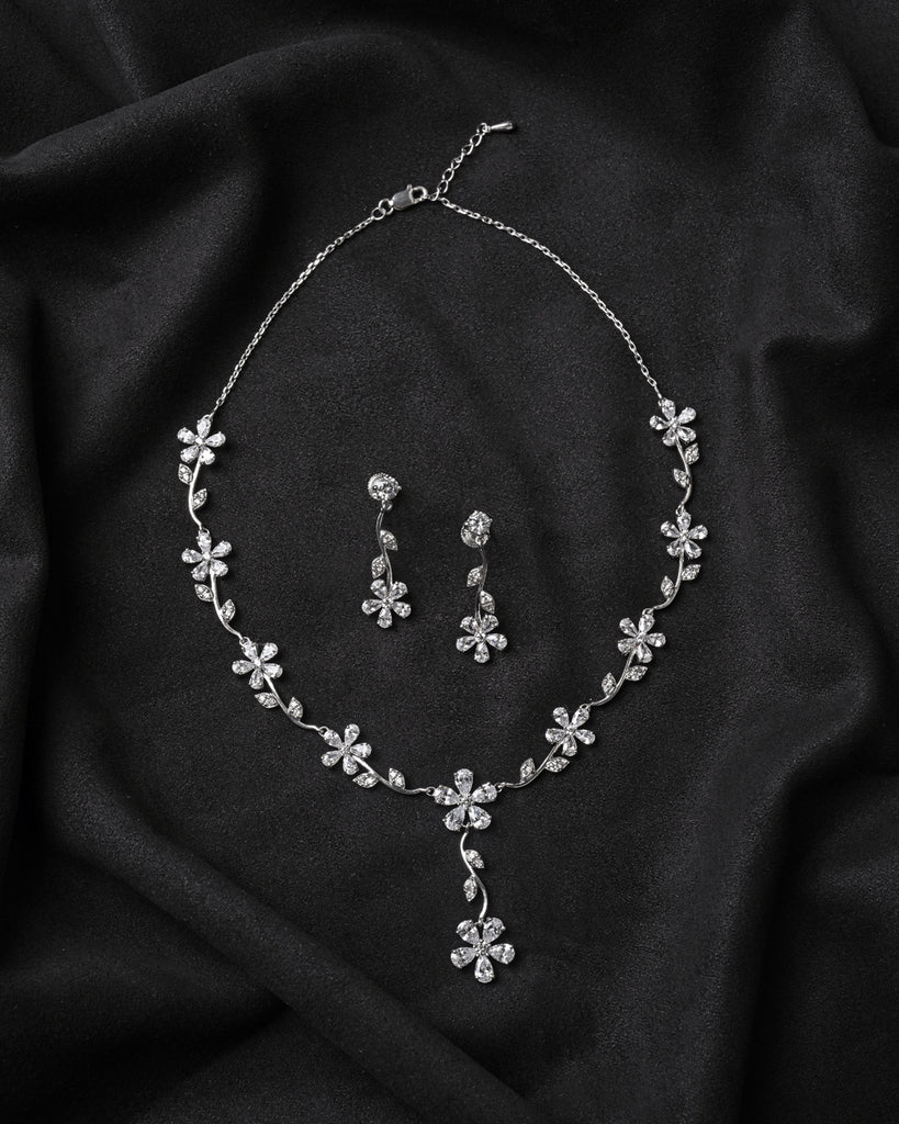 Matte finish cz ruby-white flower necklace set dj-43746 – dreamjwell
