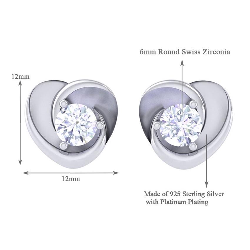 Clara Made with Swiss Zirconia 925 Sterling Silver Platinum Plated Cute Heart Solitaire Earring Gift For Women & Girls