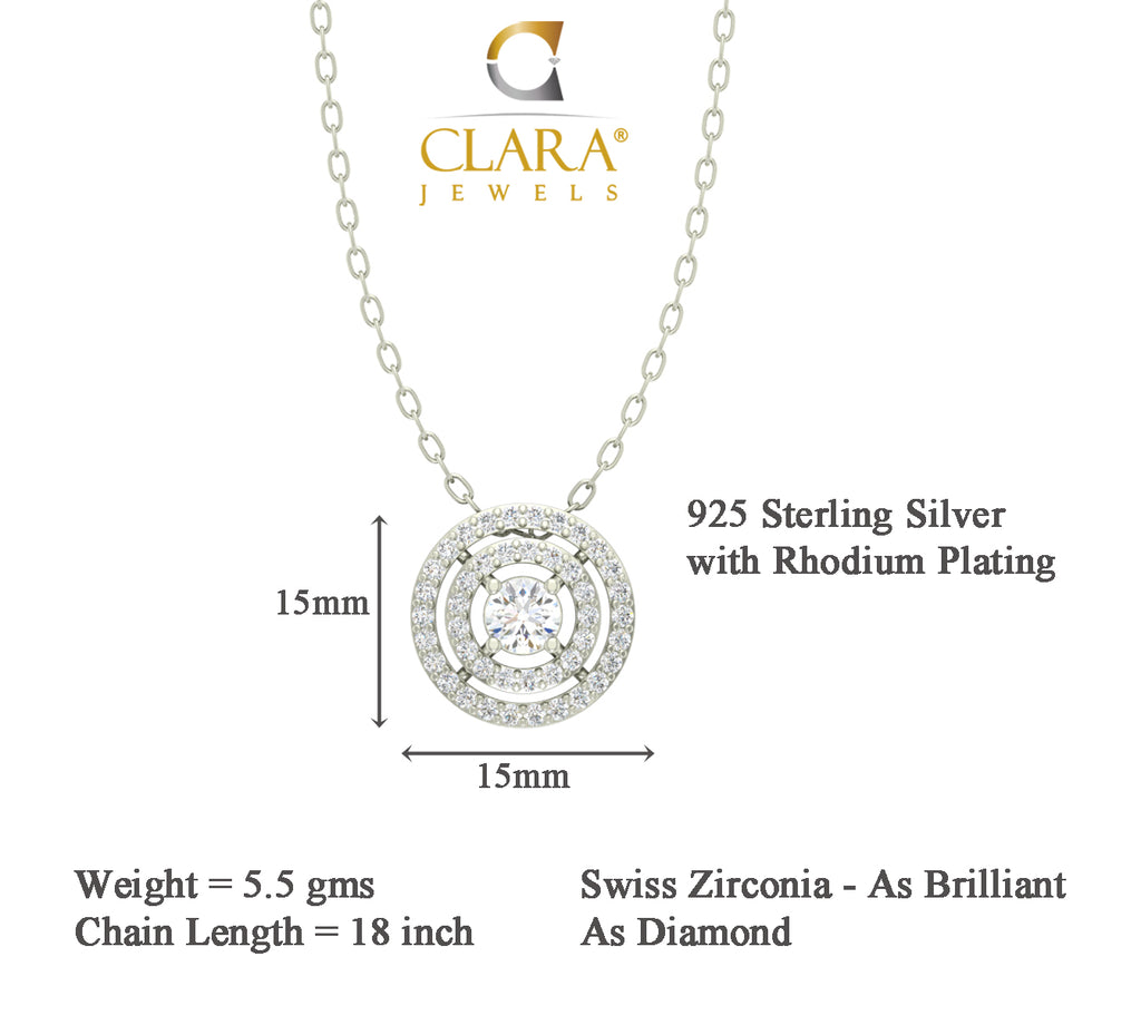 CLARA 925 Sterling Silver Rhodium Plated Halo Pendant Earring Necklace Set
