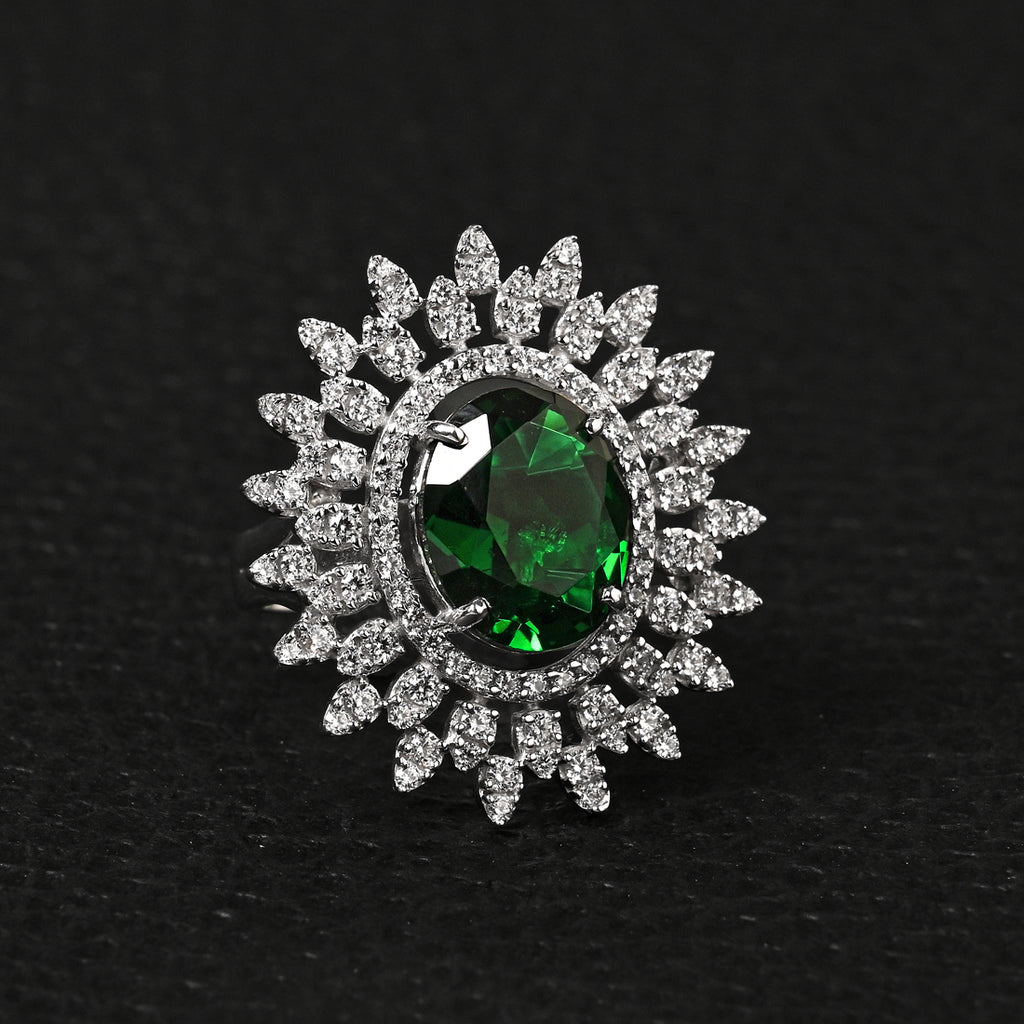 Clara 925 Sterling Silver Emerald Adjustable Cocktail Ring 