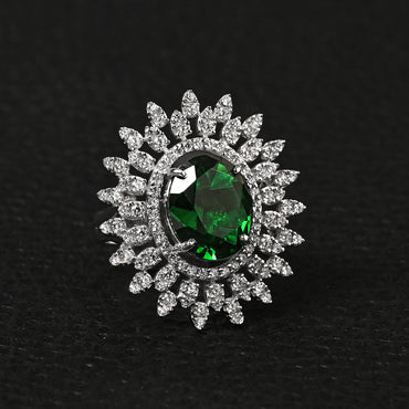 Silver Emerald Cocktail Ring
